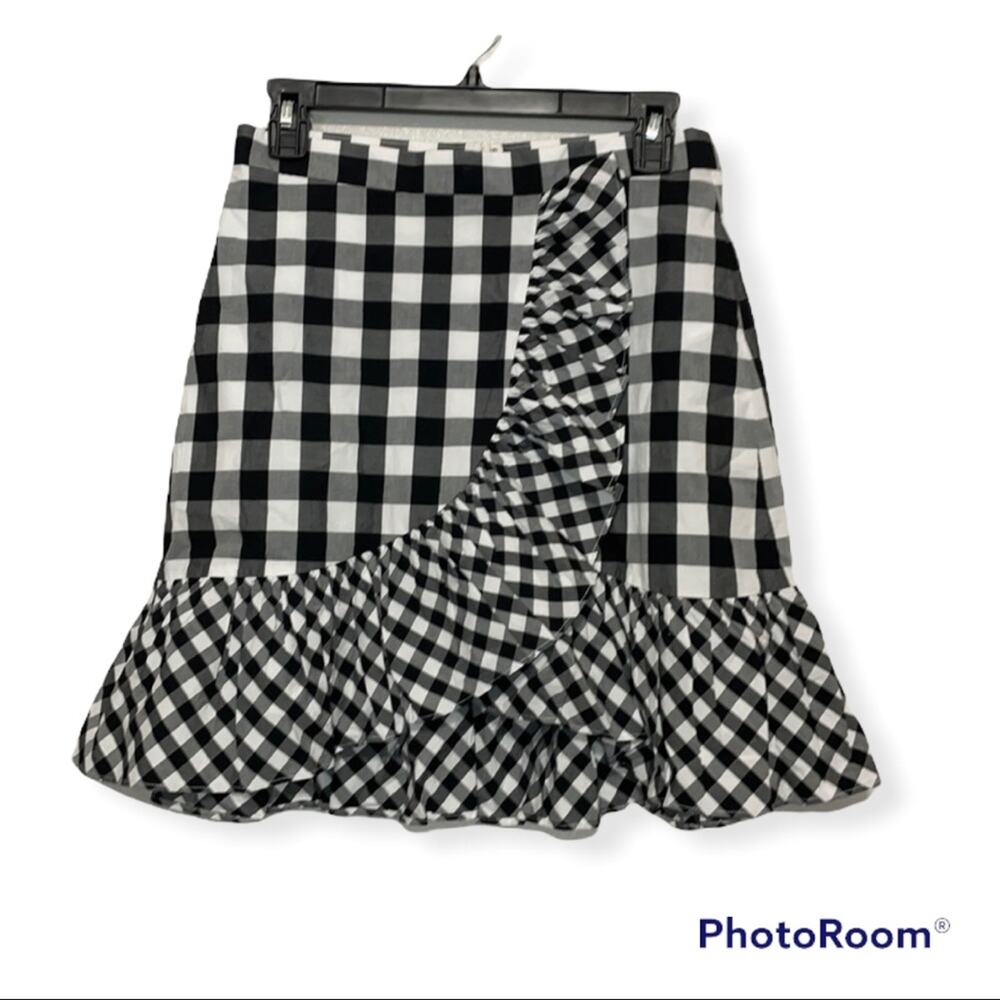 J. Crew Black and White Gingham Ruffle Skirt Size 2